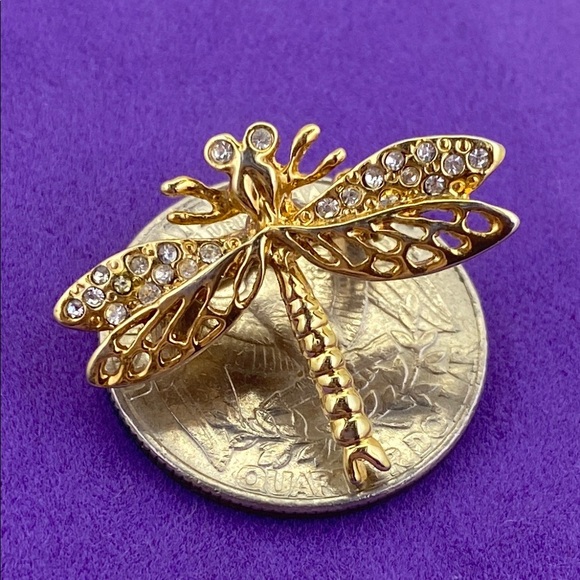 💛 Elegant Gold Crystal Dragonfly Brooch - Picture 2 of 4